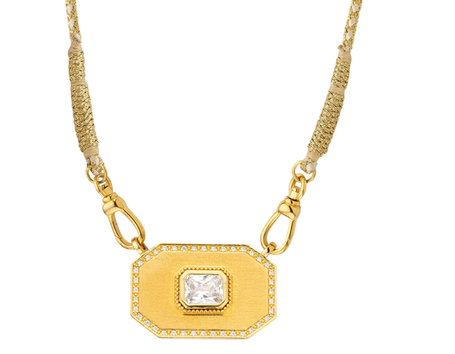 Yucatan Cord Necklace with Stone Encrusted Enameled Plate