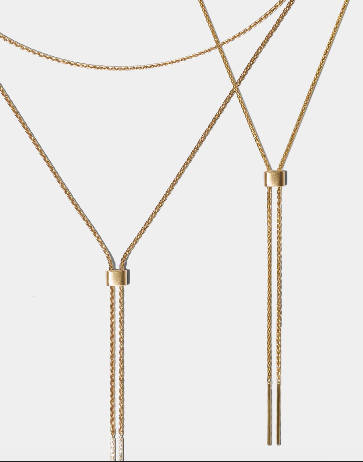 Talkative Wish Adjustable 18kt Yellow Gold Lariat Chain Necklace with Diamond Stick Ends