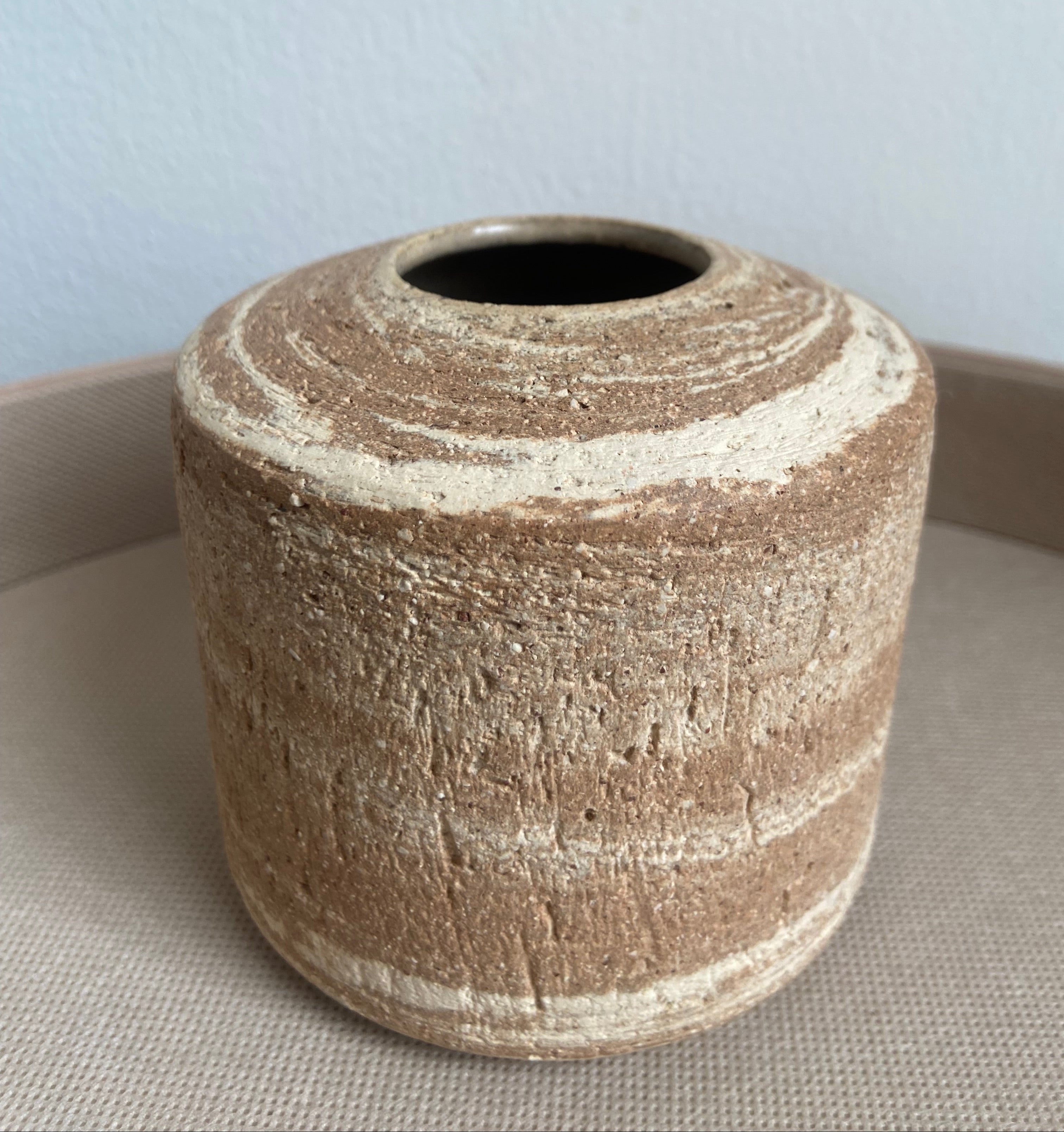 Vase, Natural Stoneware Swirl 4.33dia. x 4.33"h.