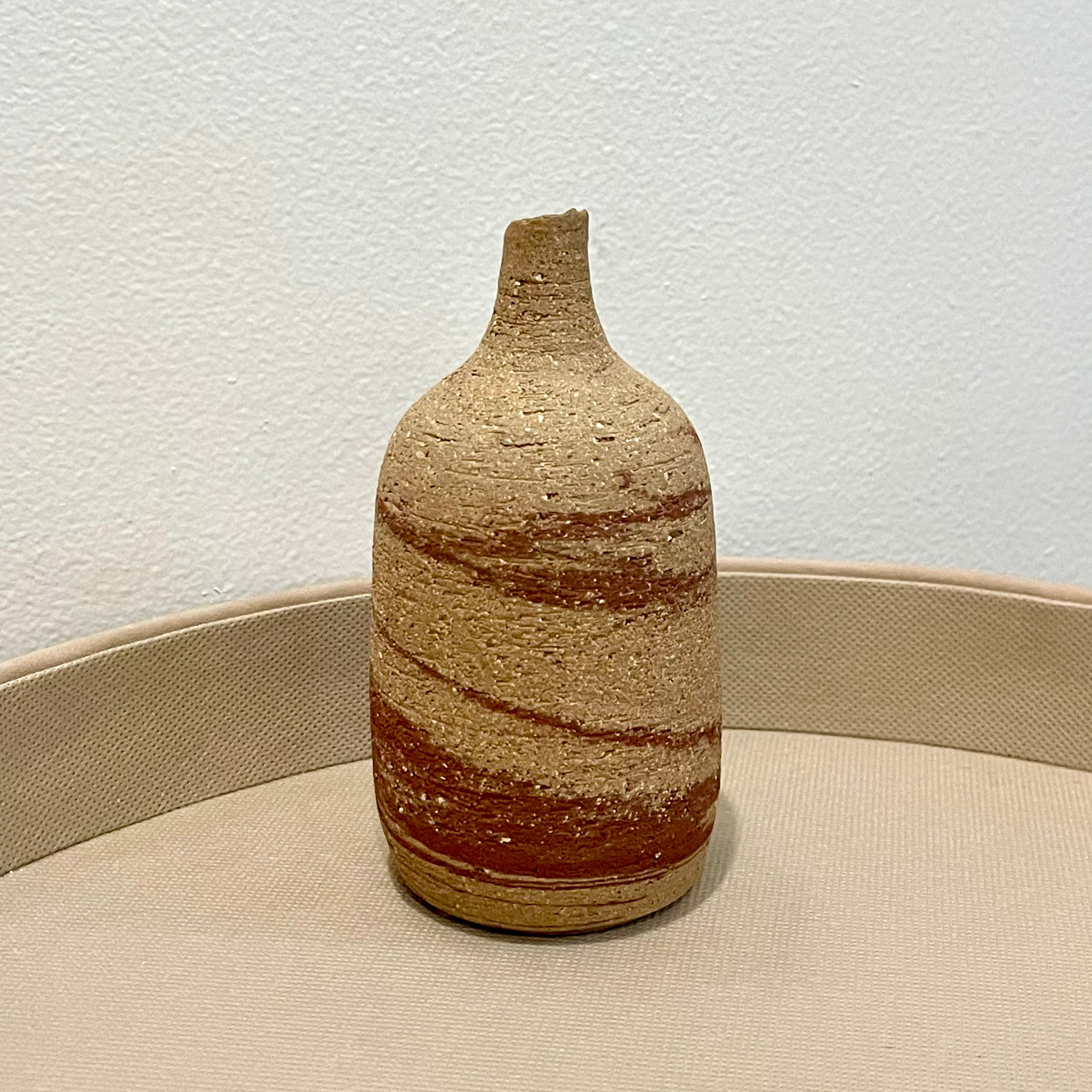 Vase, White and Red Stoneware Swirl 5.5"h.