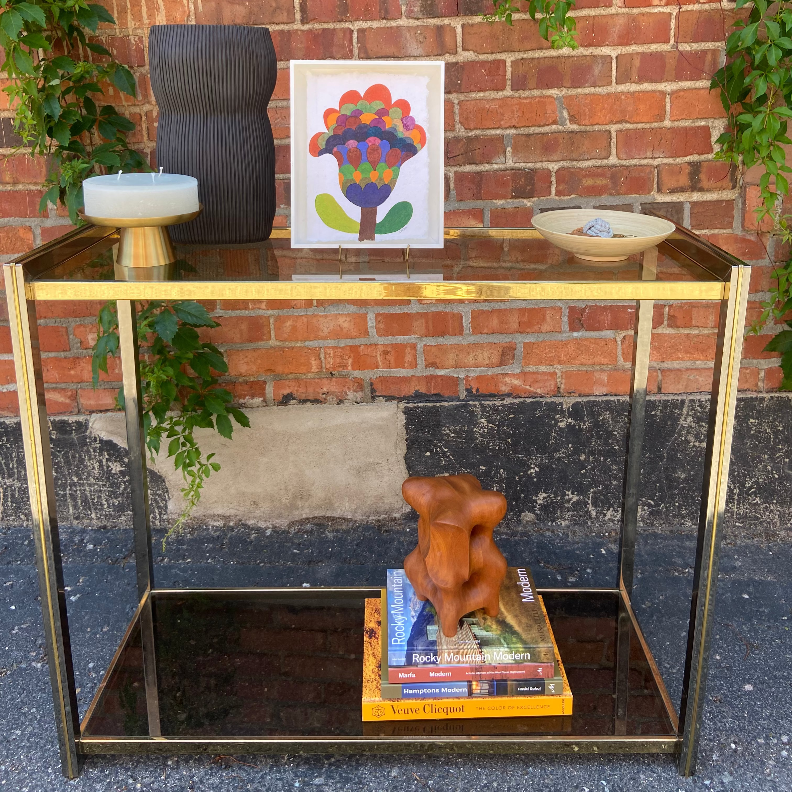 Vintage Italian Smoky Glass Console with Chrome and Brass Frame