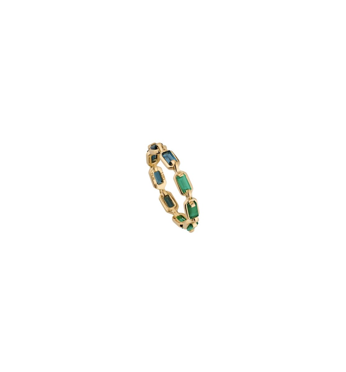 Lito 14K Yellow Gold "Rebalance" Chain Ring with Green Agate and London Blue Topaz - Homebody Denver