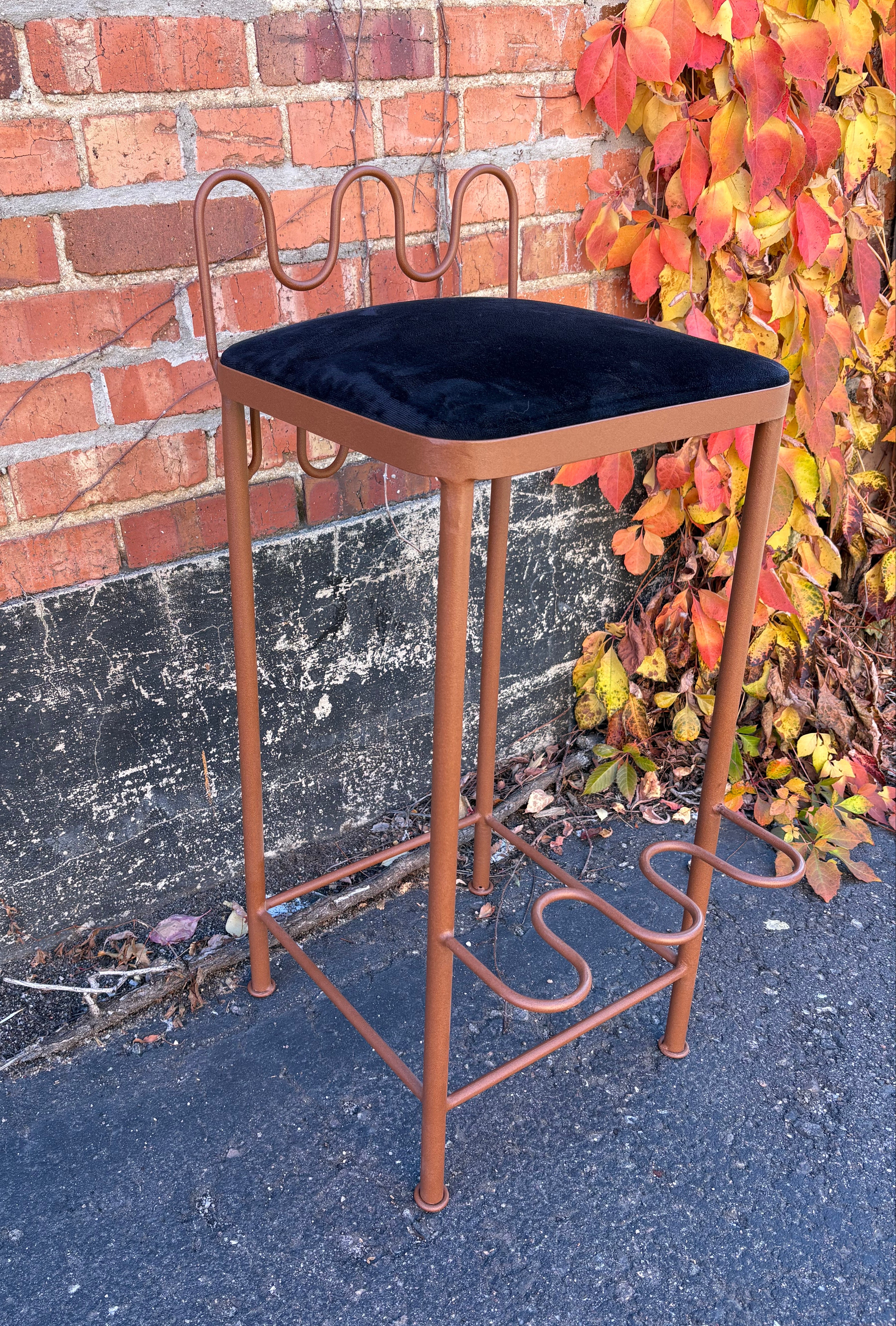 DOLORES velvet bar stool, Brown Iron Black Seat