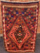 Vintage Wool Gabbeh Rug, Rose, Burgundy and Cobalt with Large Central Diamond Pattern 60" x 41" - Homebody Denver