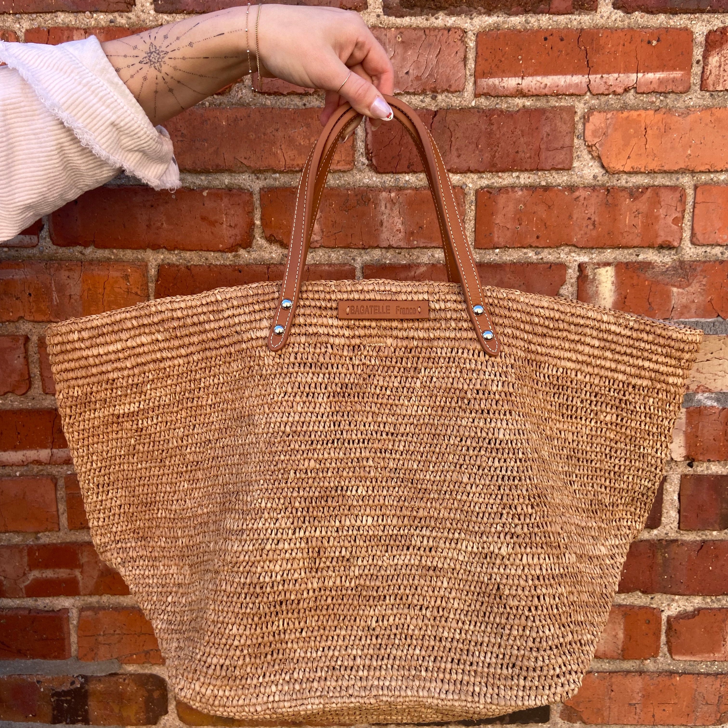 Matata Raffia Tote Bag with Leather Straps