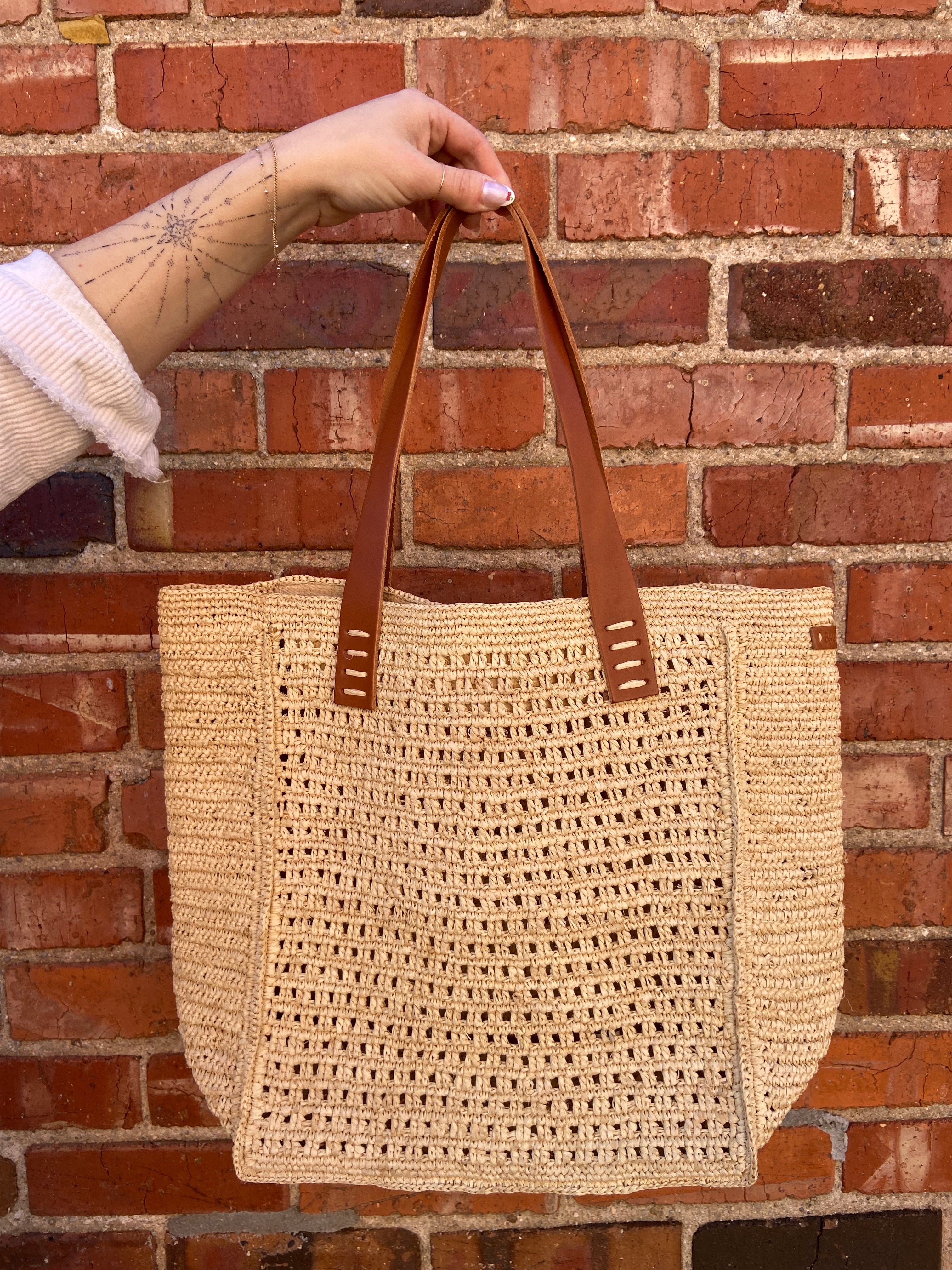 Vao Raffia and Leather Shoulder Bag