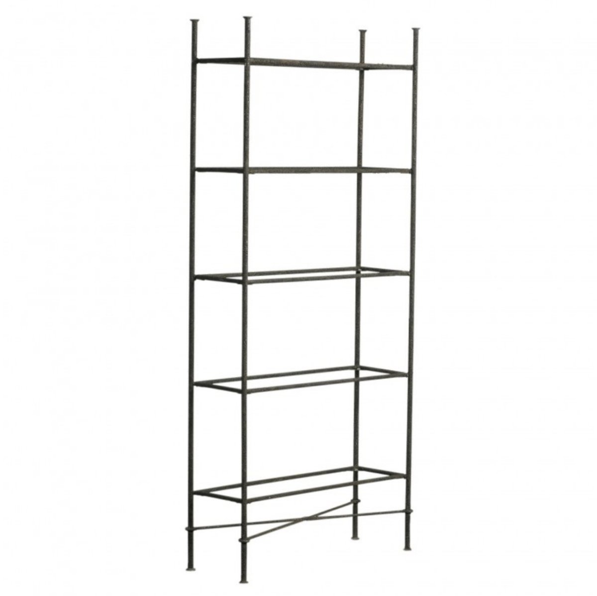 Black Iron Bookcase Rough Finish with Glass Shelves