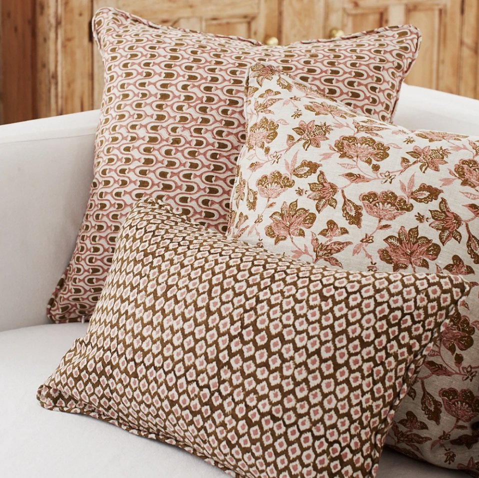 Block Printed Linen Cushion 30 x 45cm