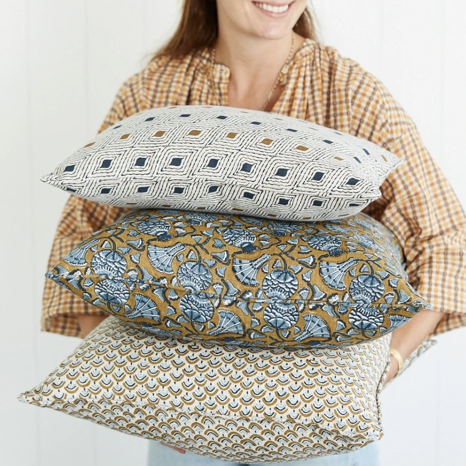 Block Printed Linen Cushion 30 x 45cm