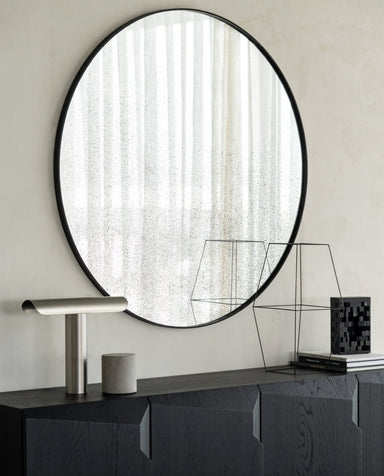 Aged Wall Mirror - Clear - Wooden Frame - Medium Aged - Round - Homebody Denver