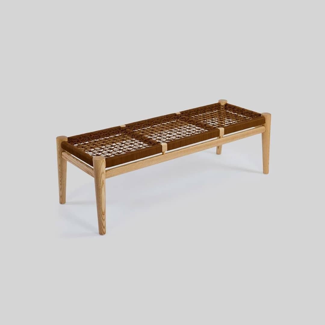 Ash Nguni Bench with Cross Hatch Cord Seat - Homebody Denver