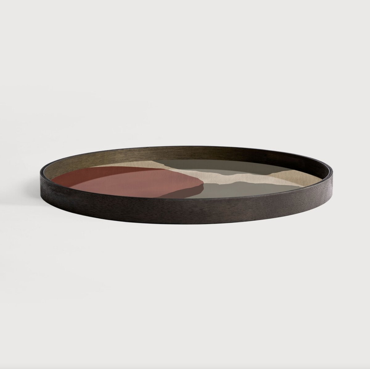 Black Varnished Wood Set of 2 Round Nesting Coffee Tables with Trays - Homebody Denver