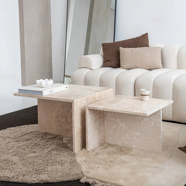 Brooklyn Travertine Side Table 20" x 20" x 14"h. - Homebody Denver