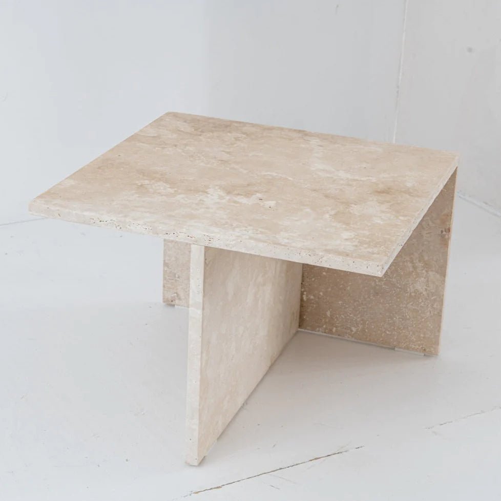 Brooklyn Travertine Side Table 20" x 20" x 14"h. - Homebody Denver