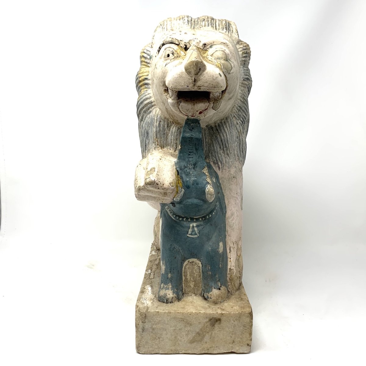 Antique Sitting Lion in Sculpted Stone and Lacquer 19th Century