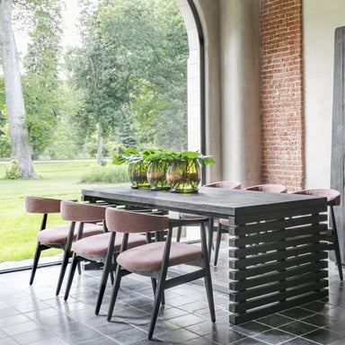 Armchair Faye Reclaimed Blackened Teak Upholstered in Rose Fabric