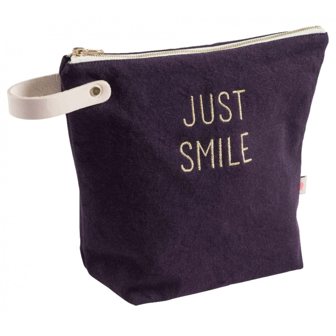 Large Toiletry Bag Plum "Just Smile" - Homebody Denver