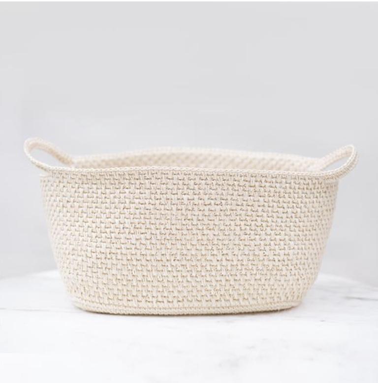 Large White Handmade Sisal Basket with Handles - Homebody Denver