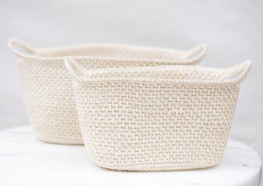 Large White Handmade Sisal Basket with Handles - Homebody Denver