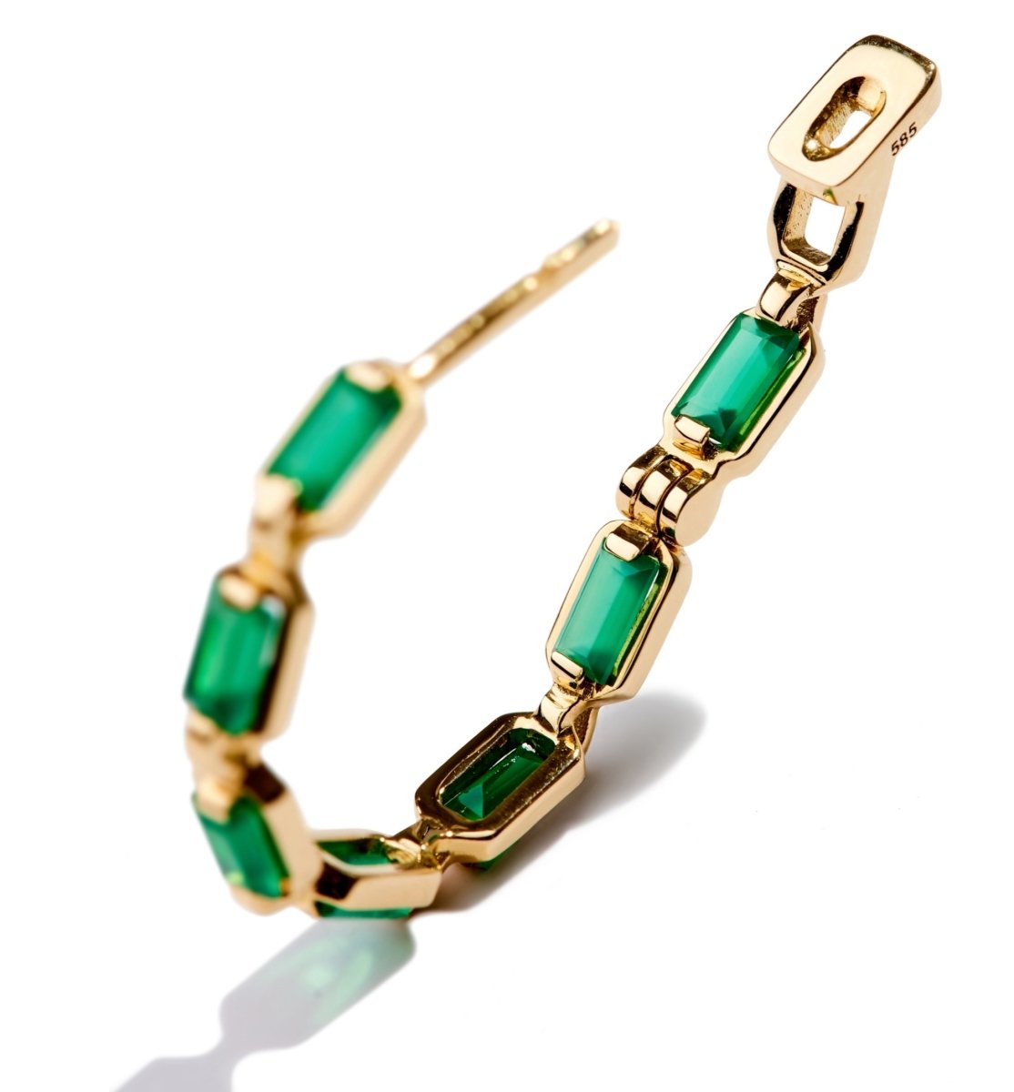 Lito Pair of 14K Yellow Gold "Generosity" Medium Chain Hoop Earrings with Green Agate - Homebody Denver