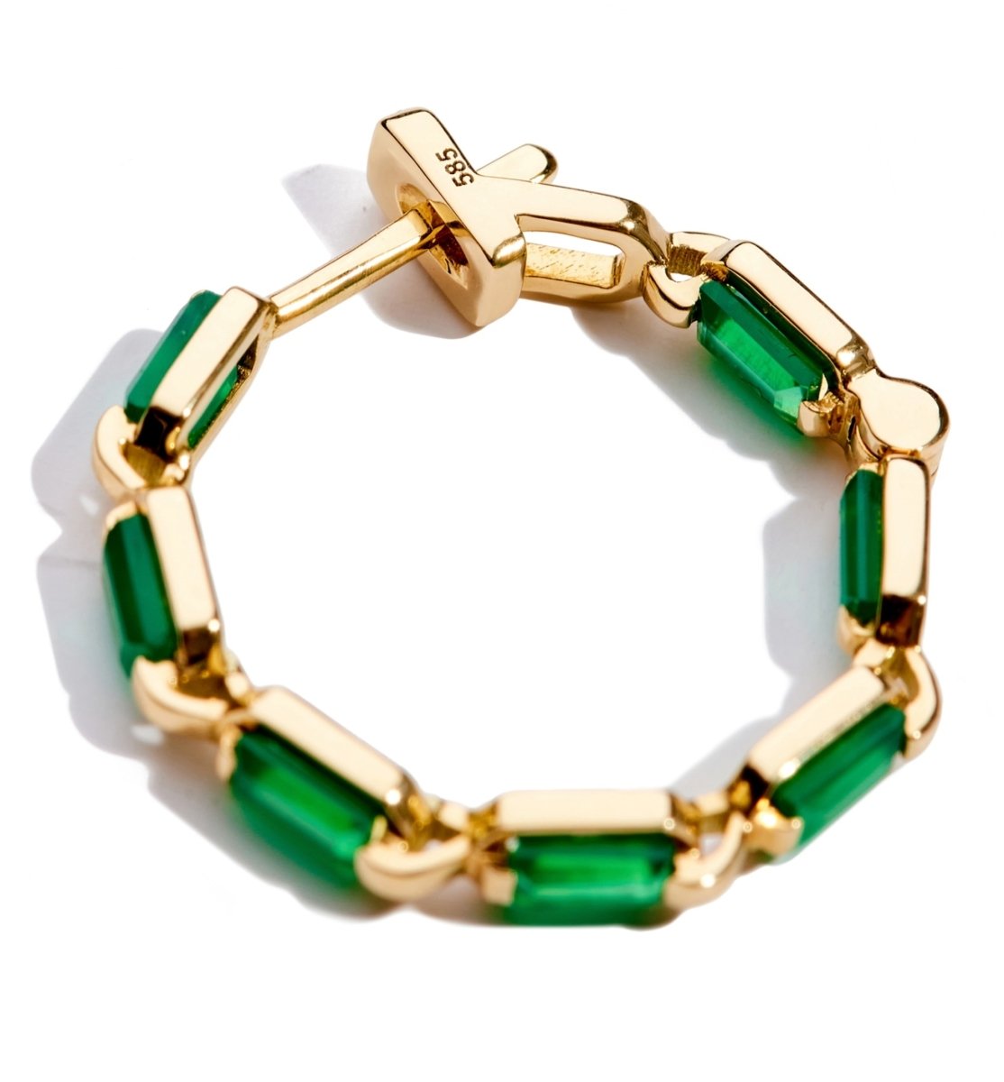 Lito Pair of 14K Yellow Gold "Generosity" Medium Chain Hoop Earrings with Green Agate - Homebody Denver