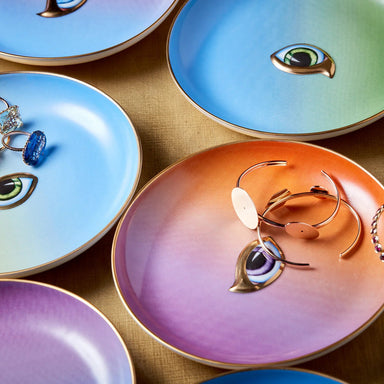 L'Objet Set of 4 Round Lito Eye Porcelain Canape Plates, Assorted Colors - Homebody Denver
