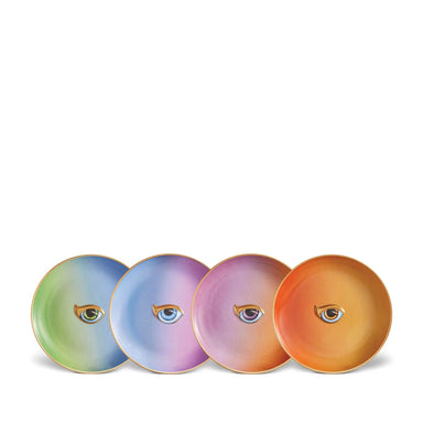 L'Objet Set of 4 Round Lito Eye Porcelain Canape Plates, Assorted Colors - Homebody Denver