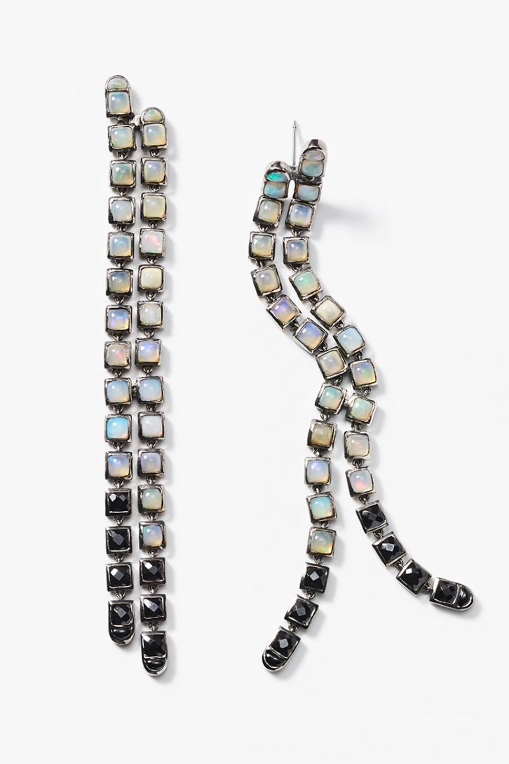 Nakard Pair of Double Line Earrings, 3.5mm Square Black Spinel and Ethiopian Opal - Homebody Denver