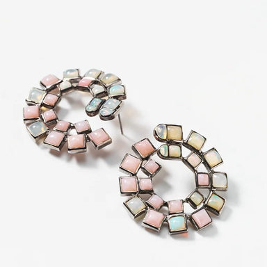 Nakard Pair of Wheel Earrings, Pink Opal and Ethiopian Opal - Homebody Denver