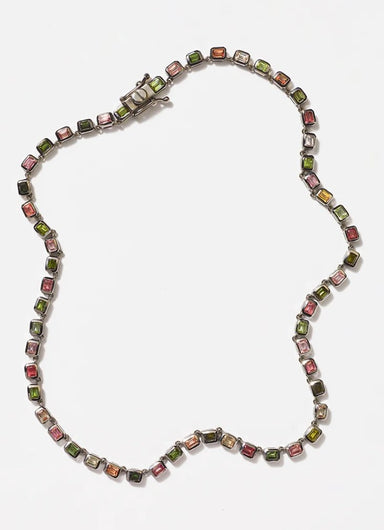 Nakard Riviere Deco Tile Necklace 4x3mm Emerald Cut Multicolored Tourmaline Baguettes - Homebody Denver