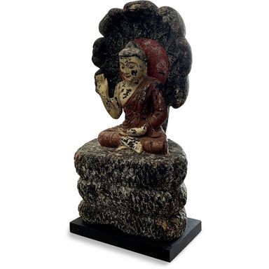 Old Wood Seated Burmese Buddha in a Flower Throne, 50s/60s, 26" h. - Homebody Denver