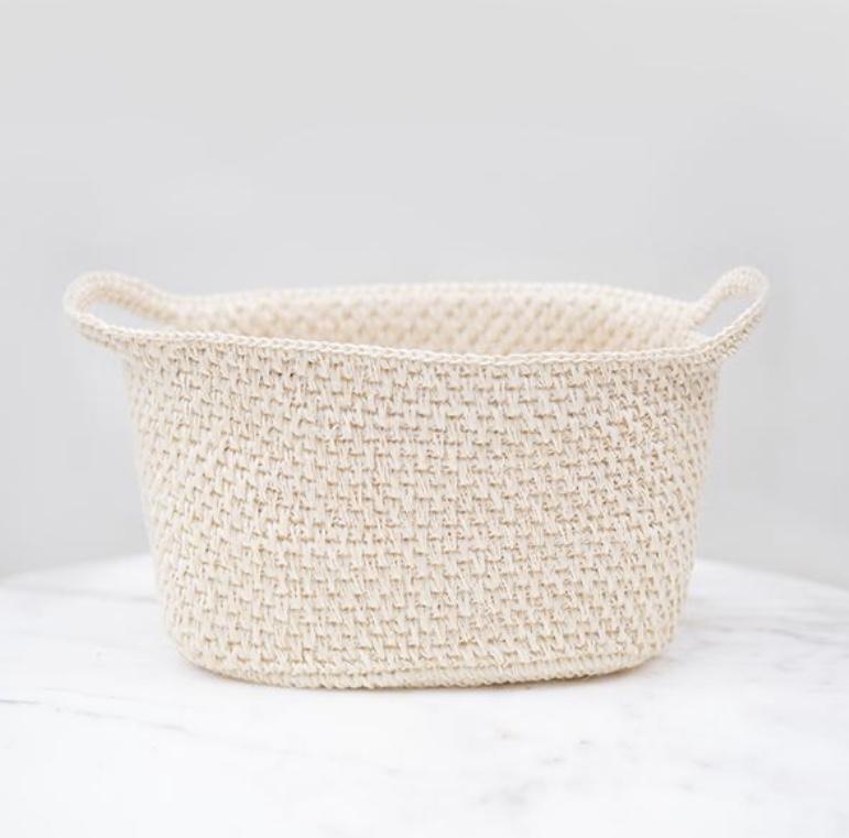 Small Handmade White Sisal Basket with Handles - Homebody Denver