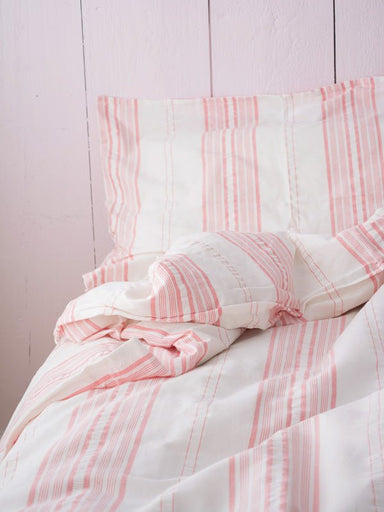 Twin Coral Stripes Turkish Linen Duvet and Pillowcase - Homebody Denver