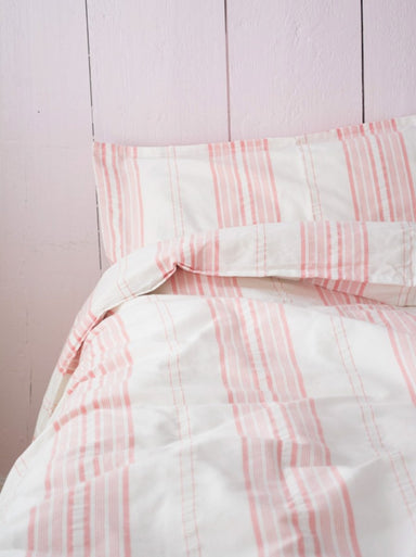 Twin Coral Stripes Turkish Linen Duvet and Pillowcase - Homebody Denver