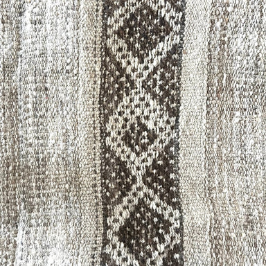 Wool Rug, Grey, Tan and Natural White Melange with Long Geometric Brown Stripe 5'6" x 8'4" - Homebody Denver