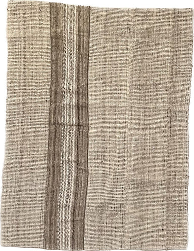 Wool Rug in Grey, Natural White, and Brown Melange with Long Offset Stripe Pattern 6.5' x 5' - Homebody Denver