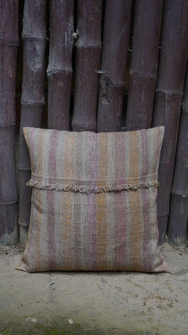 Woven Striped Cotton Cushion, Rose/Olive/Mustard Multi 20" x 20" - Homebody Denver