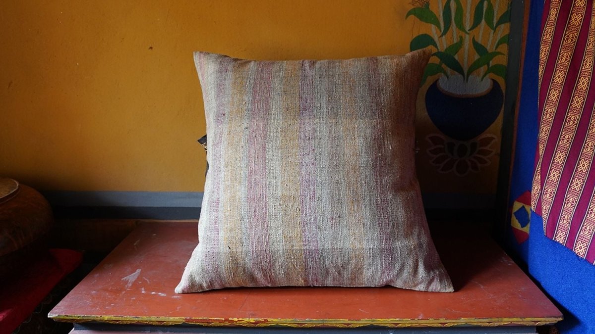 Woven Striped Cotton Cushion, Rose/Olive/Mustard Multi 20" x 20" - Homebody Denver
